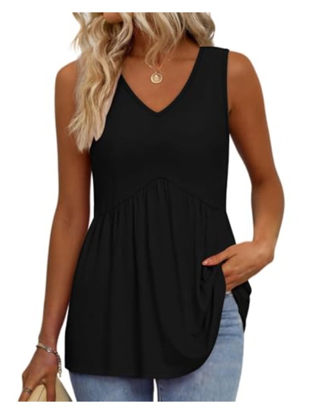 Womens Flowy Peplum Tank Top Sleeveless V Neck Babydoll Tunic Summer